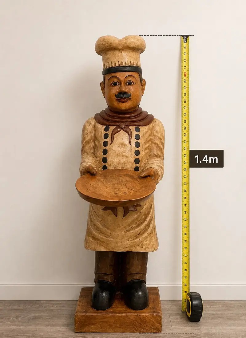 Large Hand-carved Solid Wood Waiter Statue – 1.4m